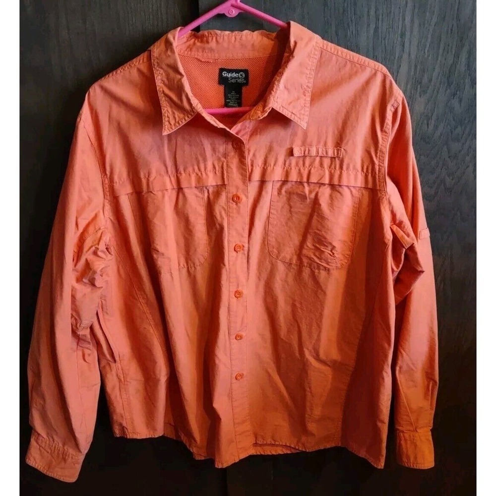 Guide Series Fishing Shirt Mens XL Orange Button Long Sleeve Vented Outdoor